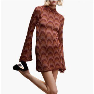Metallic Long Sleeve 70s Knit Dress